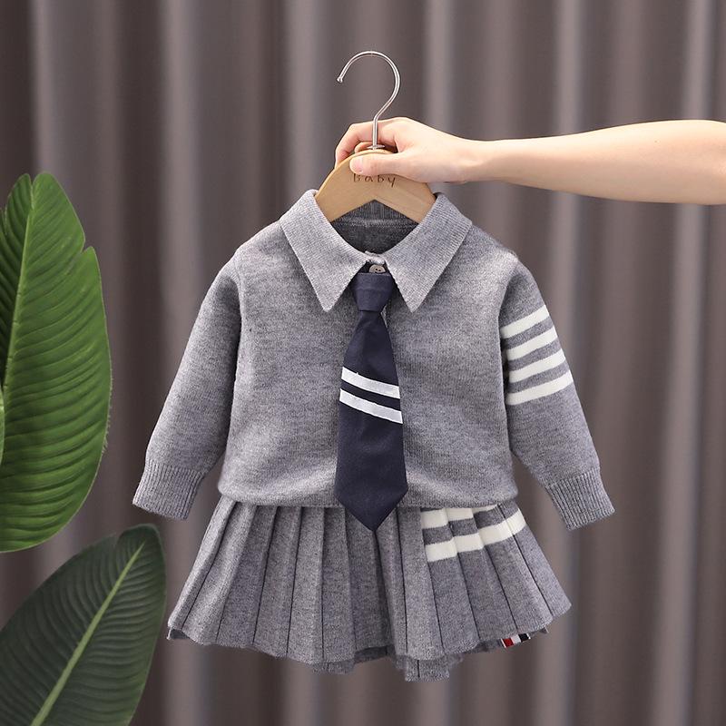 Girls' College Style Sweater Suit - Autumn/Winter 2023 Trendy Two-Piece Skirt Set