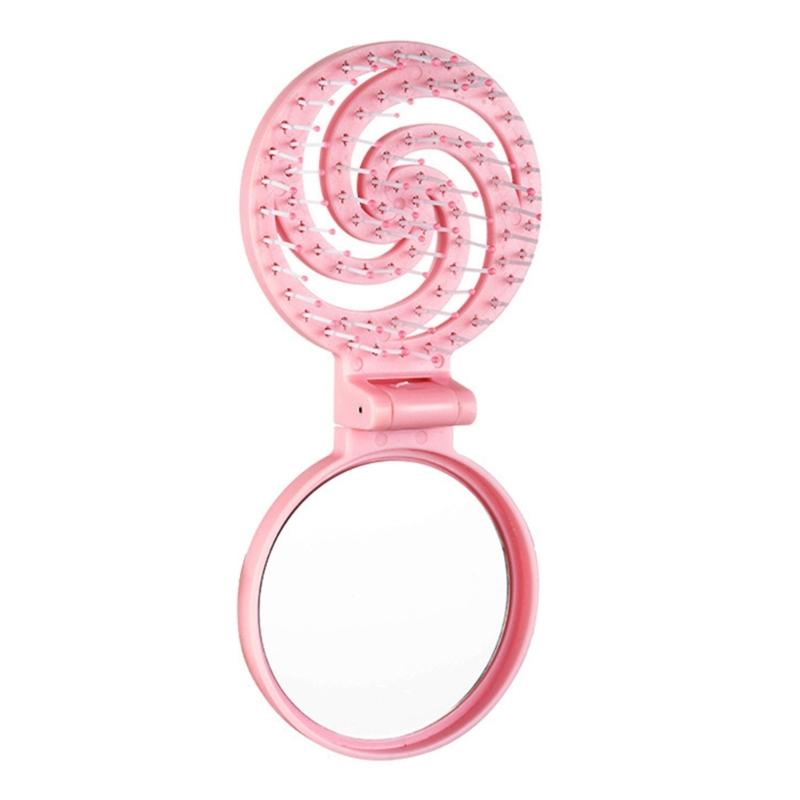 Складная расческа со встроенным зеркалом, гибкий дизайн, тонкий АБС-компонент розовый