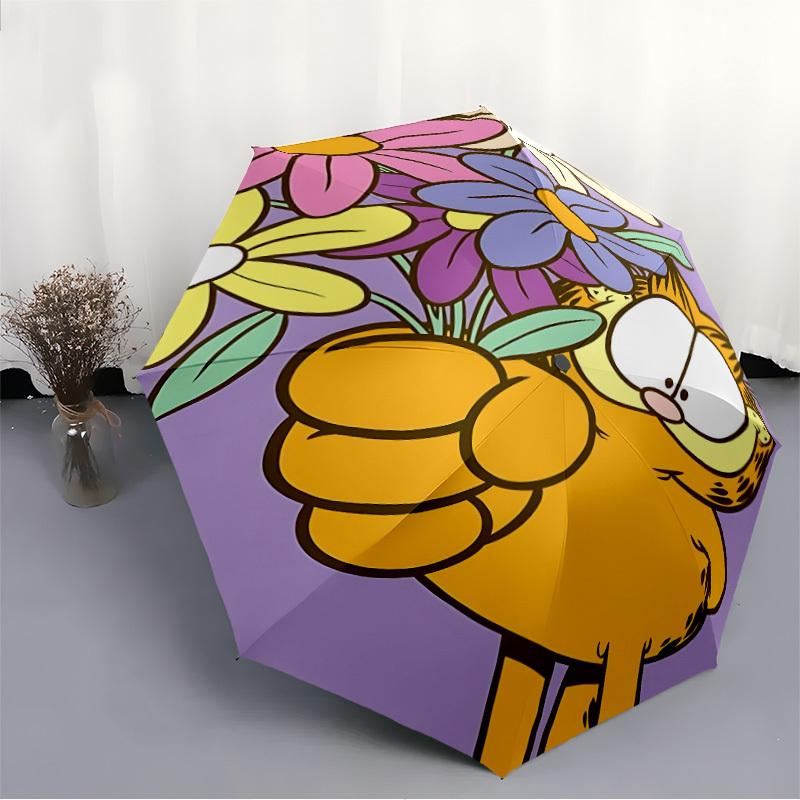 1 pièce Parapluie Pliant Automatique Ouverture/Fermeture Chat Garfield, Structure à 8 baleines Coupe-vent, Parapluie Léger de Voyage pour Femmes/Hommes 33