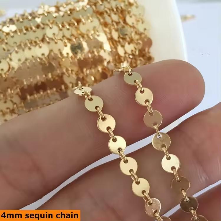 Fashion Gold Filled 4MM Sequin Disc Chain 14K for Jewelry Making Bracelet Necklace 0.5*4mm&Round Disc