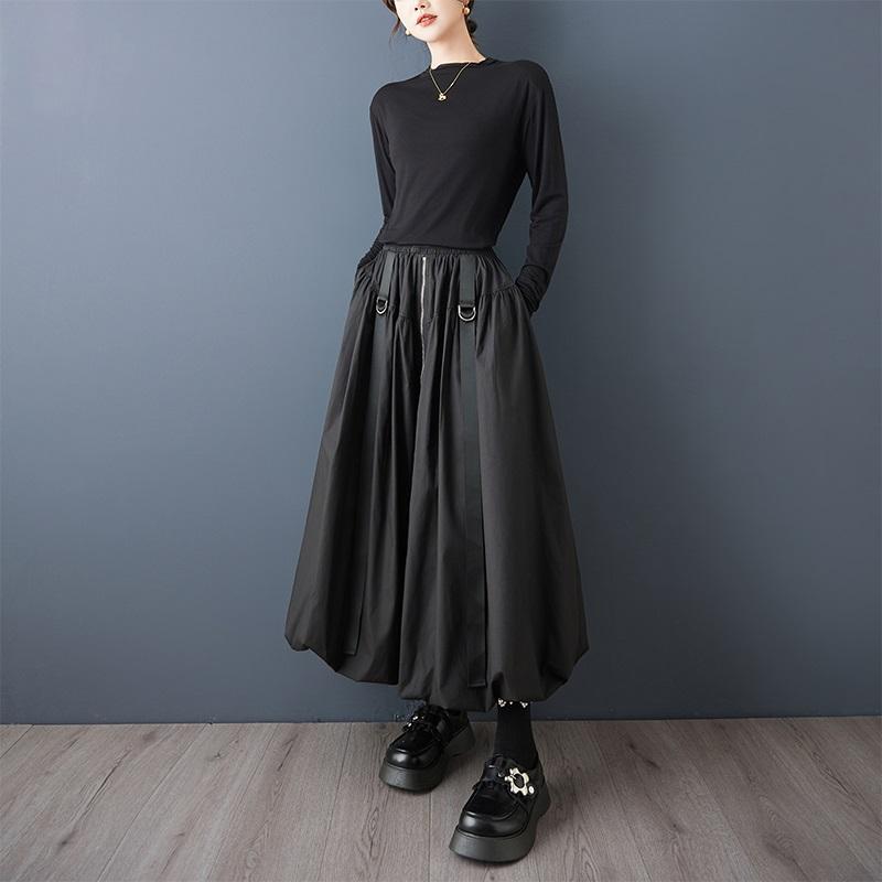 Übergröße Schwarz Hohe Taille Vintage Frühling Herbst Lässig Locker Lang für Frau Röcke Damenrock