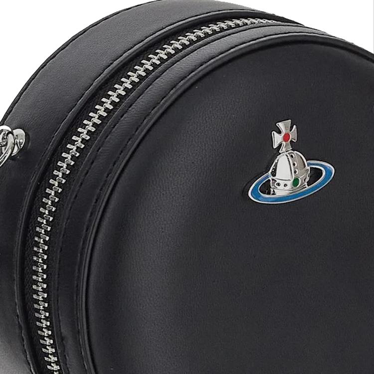 Vivienne Westwood Solid Color Front Logo Zipper Lambskin Small Round Shoulder Crossbody Bag Women bags Black 4303010QUL001LN403