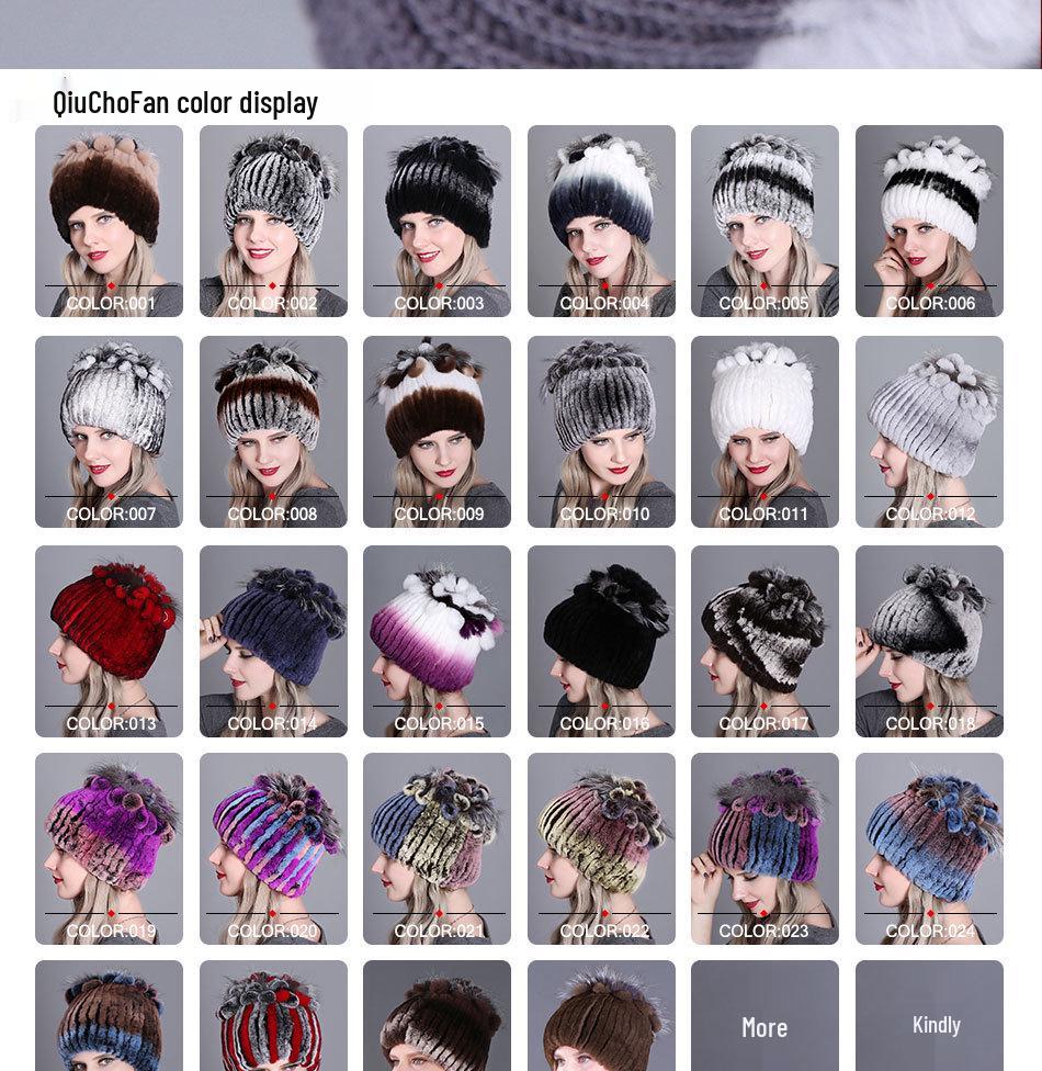 Colorful Rex Rabbit Fur Knitted Women's Warm Winter Hat