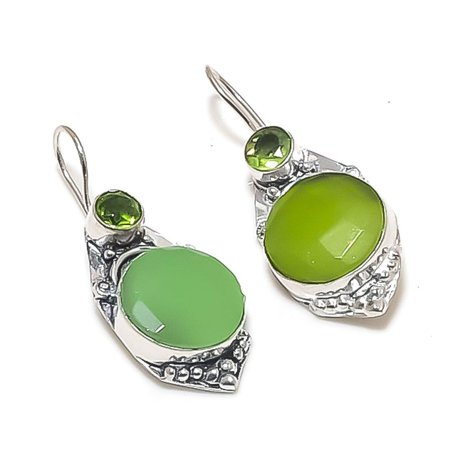 

Натуральный зеленый халцедон, перидот, серьга из стерлингового серебра 925 пробы 1,69 r1L00