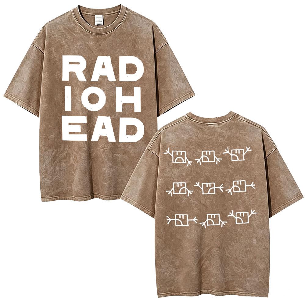 Vintage Washed Radiohead Semaphore Rock Band T-shirt Men  Clothing Fashion Hip Hop Gothic T Shirts Cotton Casual T-shirts