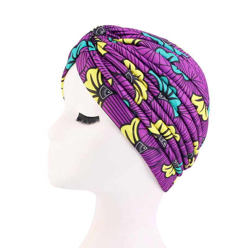 New Print African Headtie Turban Cap Soft Stretch Twisted Pleated Beanie Head Wrap for Women Chemo Bonnet