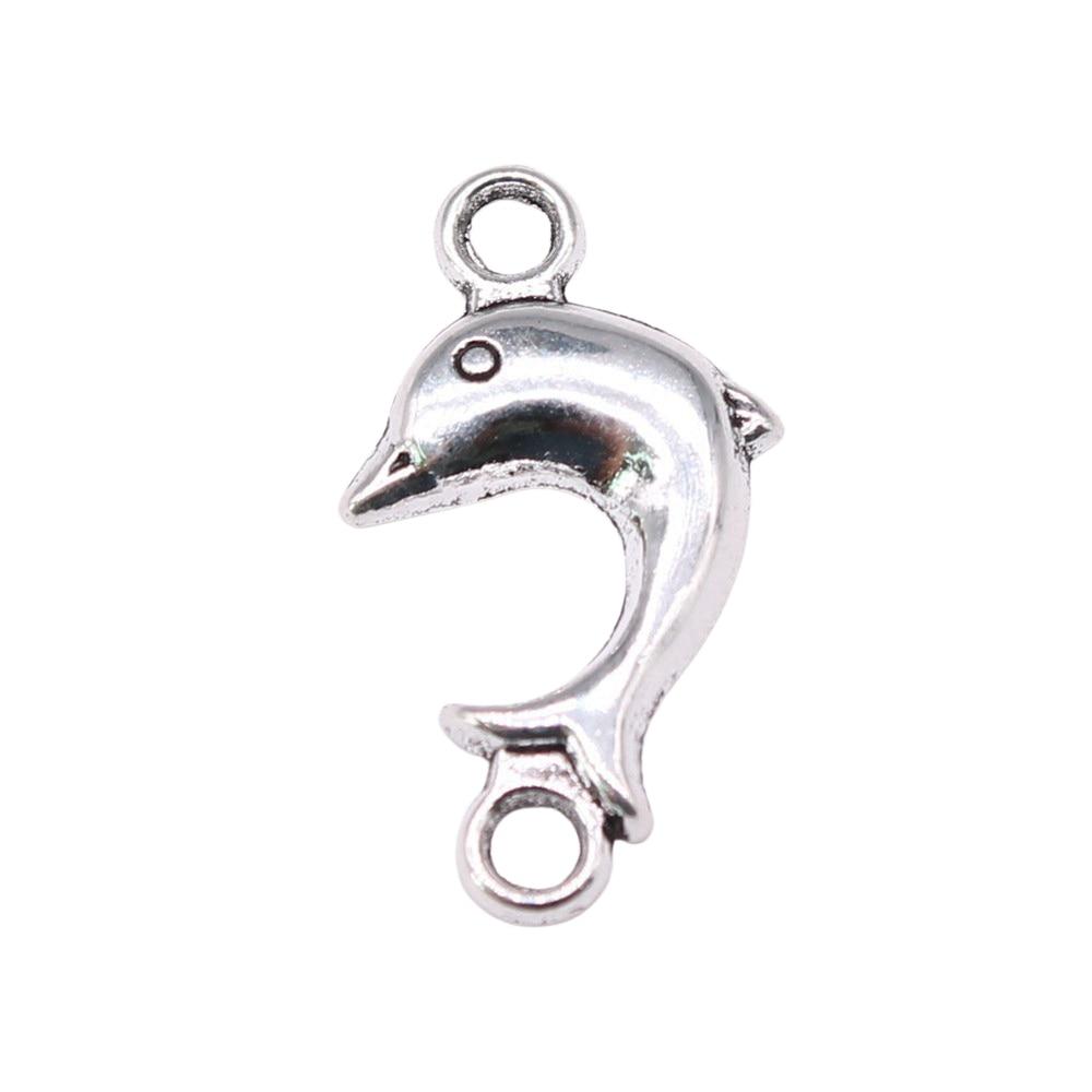 

20шт Соединитель Дельфин Подвески Античное Серебро Цвет Цинковый Сплав 24X12мм