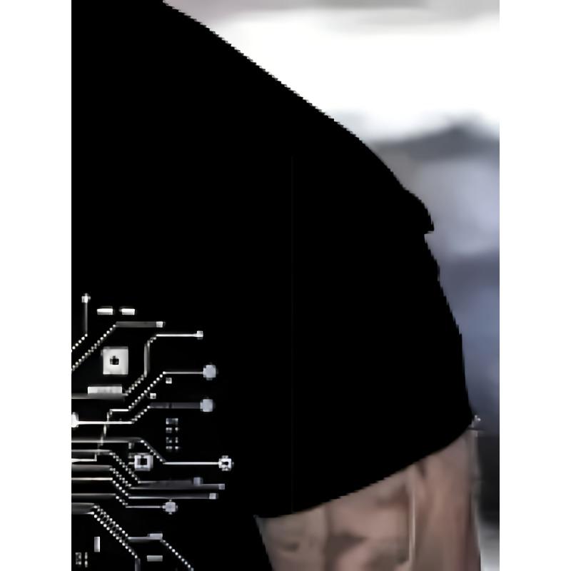 Casual Men T-Shirt Creative 3D Mechanical Heart Chip Pattern Print Short Sleeve Round Neck Summer Cool Harajuku Style Tee Tops Male Clothing