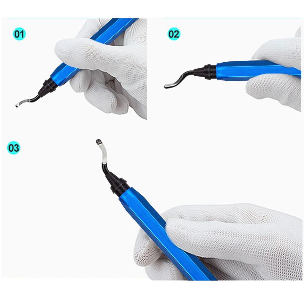 Setul de scule de debavurare albastru include 10 lame BS1010 sau 15 lame pentru precizie și eficiență în finisarea metalului și plasticului.