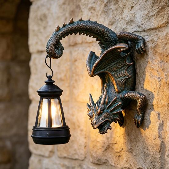 Porte-bouteille Dragon Solaire Résine Dragon Fantaisie Statue de Jardin pour Décoration d'Arbre Mural Gothique Clôture Cadeaux pour Femmes Maman Grand-mère