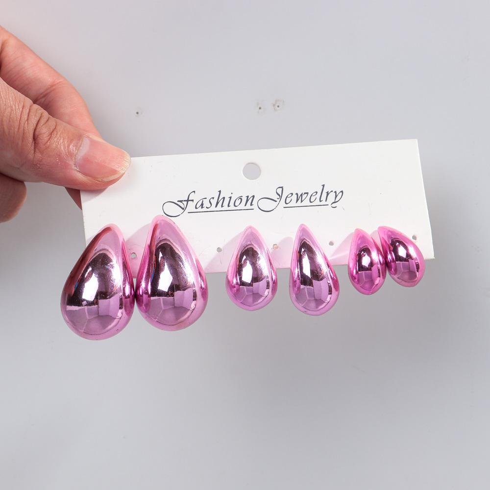 Extra Large 3pair Acrylic Chunky Waterdrop Earring Dupes for Women Metallic Color Teardrop Y2K Earring Hoops Jewelry Lightweight