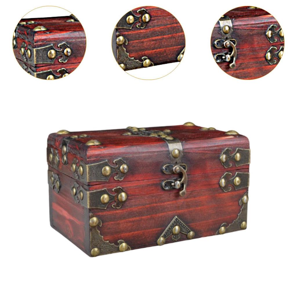 Vintage Style Wooden Treasure Chest Sundries Case for Necklace Ring Bracelet