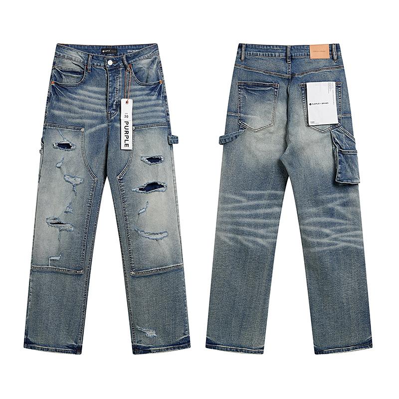 Purple Brand Ink Printing Meichao High Street Retro Ripped Casual Trend Denim Horn Pants Small Feet