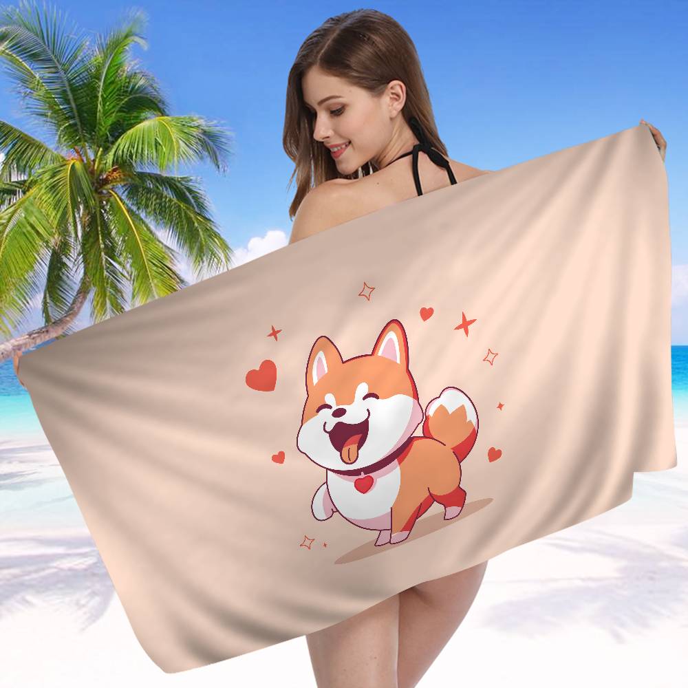 Kawaii Shiba Inu Bath Towel Microfiber Soft Water Absorbing Breathable For Girl Kids Decorative Cartoon Beach Towel