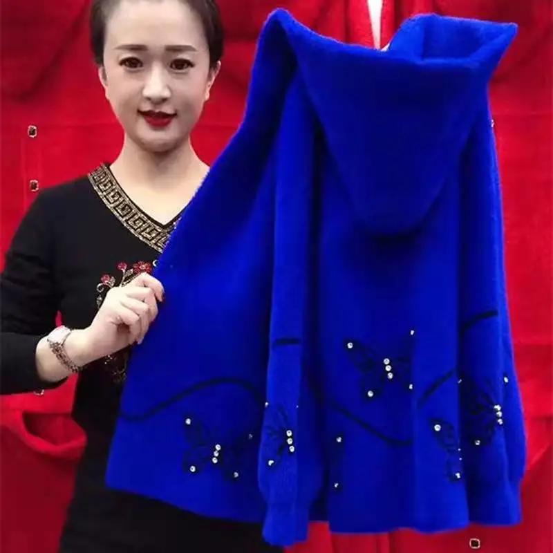 

Осенне-зимняя куртка больших размеров из искусственного норкового флиса, женская куртка, свободная короткая верхняя одежда, теплая одежда для мам, толстый топ 2XL синий