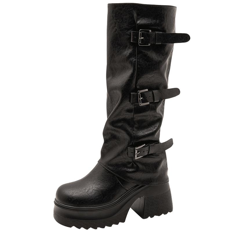 New Knight Boots Boots Boots 2025 Black Autumn Winter Small Boots Women's High Boots Thick Legs Thick Sole
