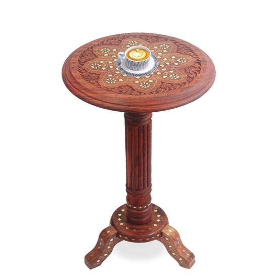 Sheesham Wooden Carved Round Beautiful Design Carved Side Table Coffee Table