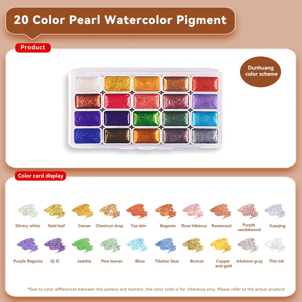 

Metallic Pearlescent 20/24 Colors Solid Watercolor Paint Set with Portable Box Glitter Watercolor Pigments for Painting Writing