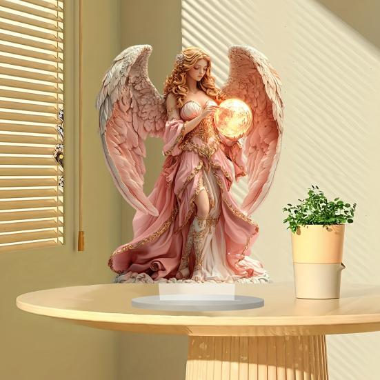 Prayer Angel Table Sign 2D Flat Acrylic Angel Desktop Ornament for Tabletop Shelf Entryway
