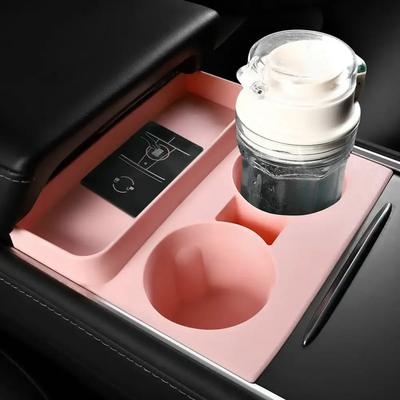 1 pz Inserto Portabicchieri Tesla con Design Portaoggetti Porta Scheda Chiave Compatibile con Model 3 Model Y, Silicone Lavabile per Alimenti