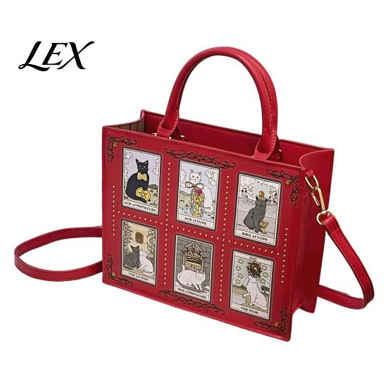 Unique Cute Cat Print Tote Women Bag, Faux Leather Shoulder Artistic Patterns, Casual Bag Stylish Crossbody Handbag for Work Daily Use Vintage Pattern