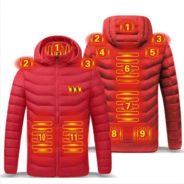USB-Rechargeable Heated Winter Jacket - Men's 2/4/9-Piece Smart Heating Cotton Coat