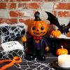 Halloween Pumpkin Kid Figurine Mini Resin Demon Pumpkin Statue Spooky Tabletop Ornament for Outdoor Indoor Home Garden Decoration