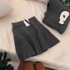 Gray High-Waist Elastic A-line Pleated Knit Skirt for Women - Slimming, Versatile, Short Skirt for Spring and Autumn.