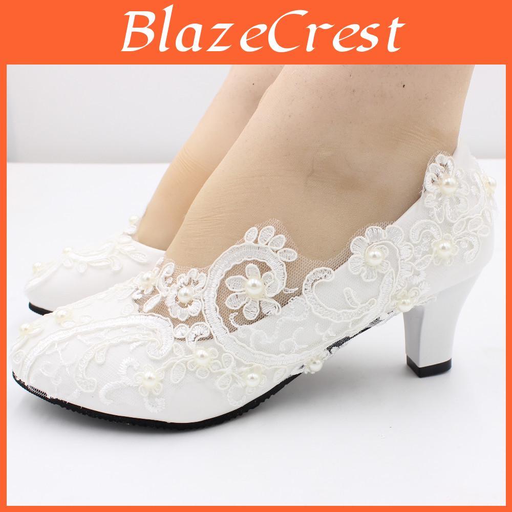 New Heel Low Lace White Bridal And Bridesmaid Wedding Shoes Bh2203