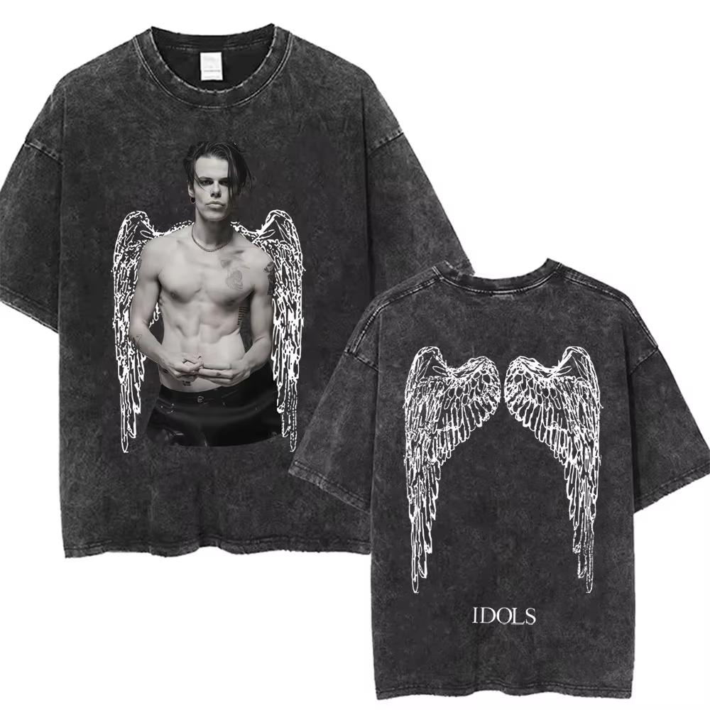 Washed Vintage Yungblud Idols World Tour Tshirt Mens Women Casual Oversized Cotton T Shirt Male Hip Hop Fashion Retro Tshirts