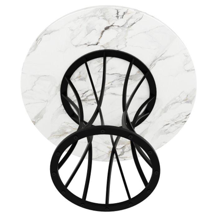 Table de salle à manger ronde - MUVOE - 80x80 cm - MDF marbré - Pieds en métal noir - 4 places