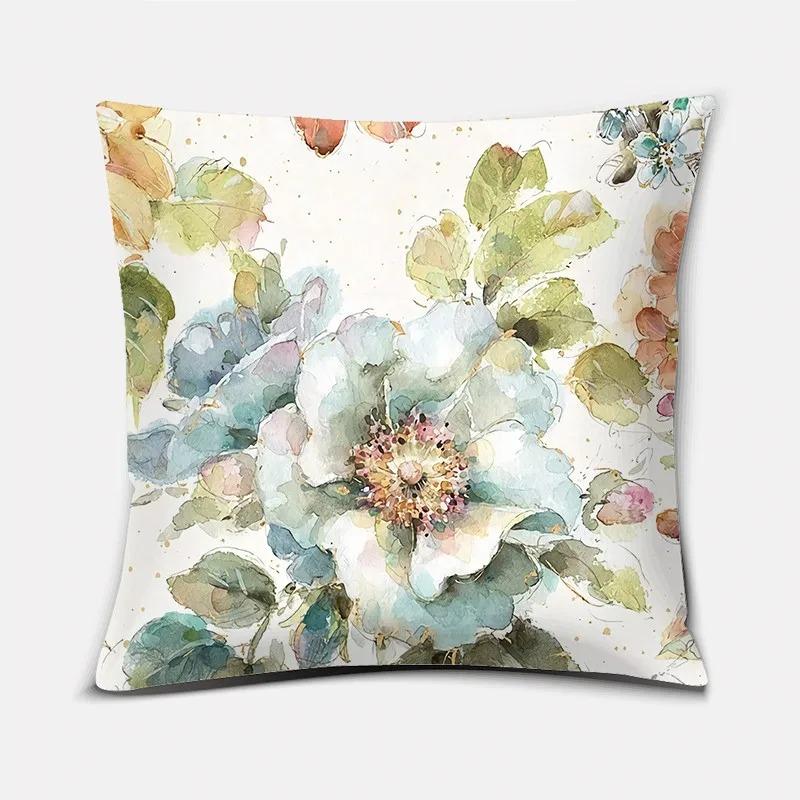 Blue Flower and Bird Print Decorative Pillowcase Living Room Office Ornaments Home Pillowcase