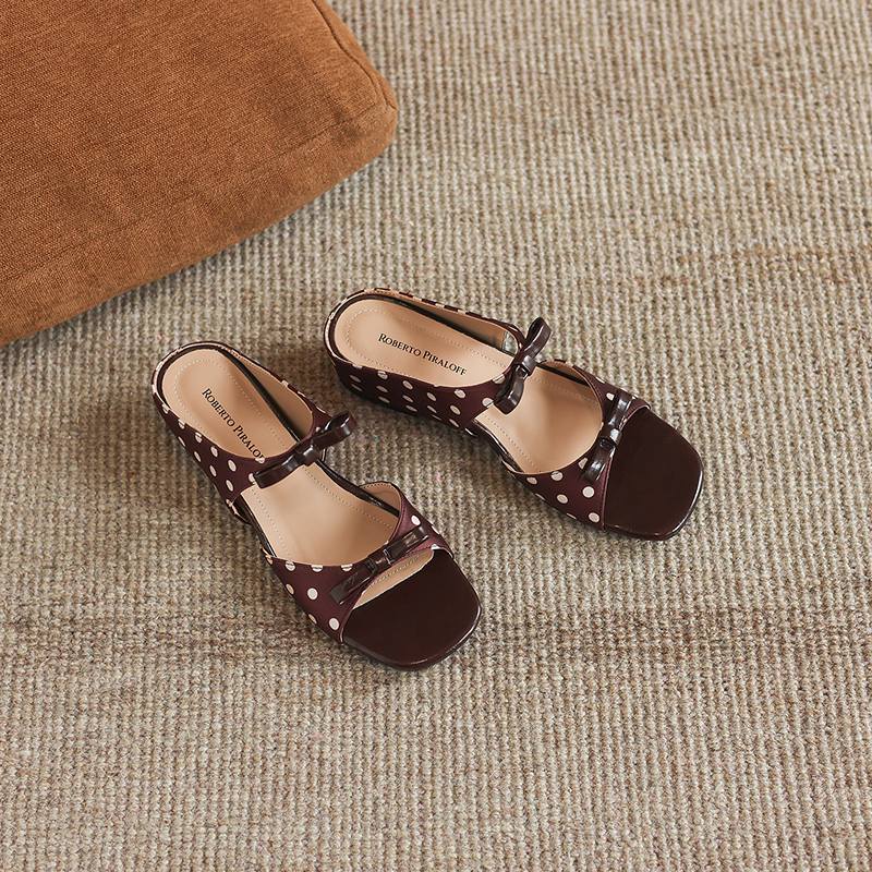 

Krazing Pot Microfiber Med Heels Polka Dot European Design Outside Slippers Flip Flop Summer Size 43 Size 42 Women Sandals 43 винний