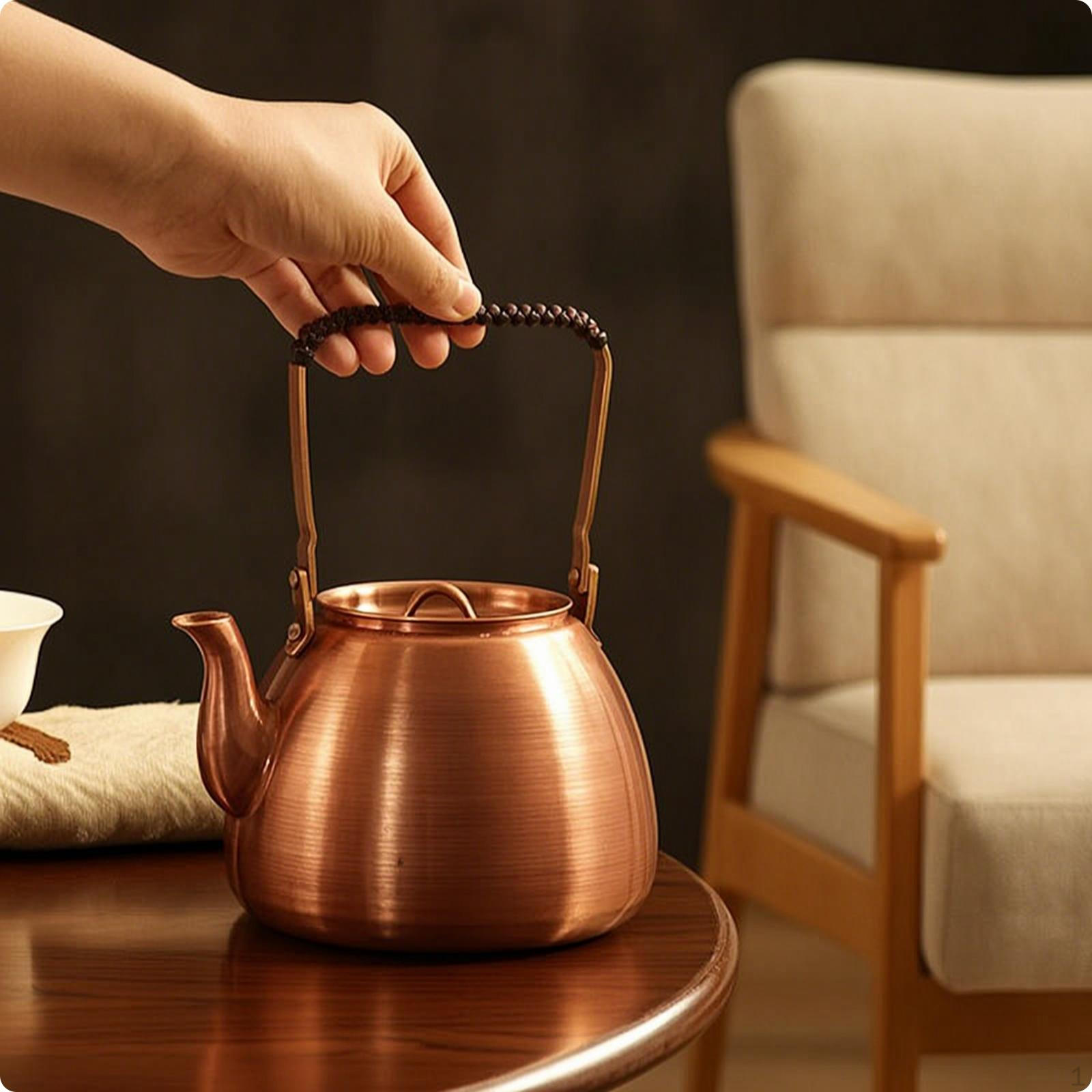 Copper Tea Kettle Brushed Finish with Lid Compact