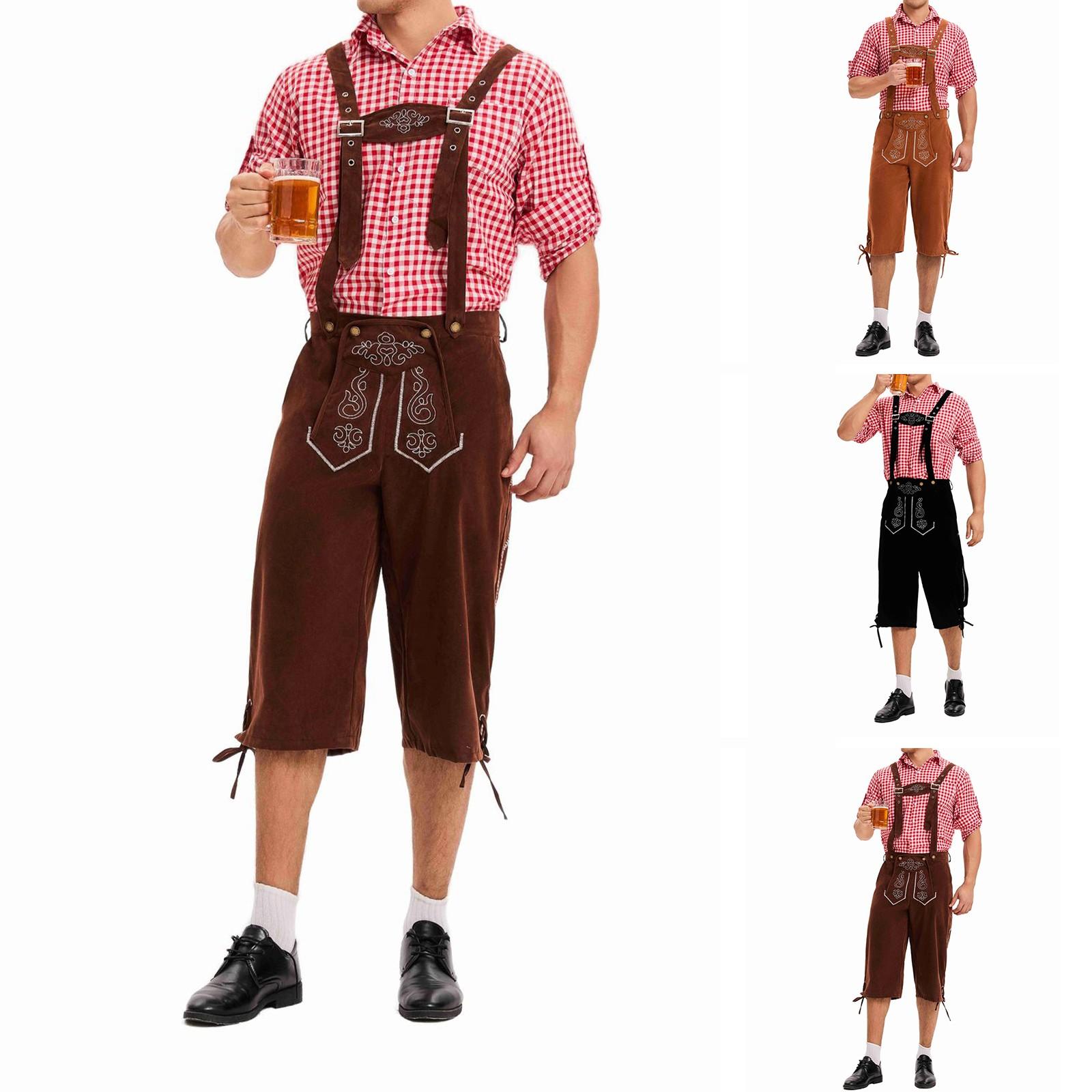 

Men s Bavarian Oktoberfest Suit - Plaid Shirt & Suspender Pants Festival Party Set L чорний