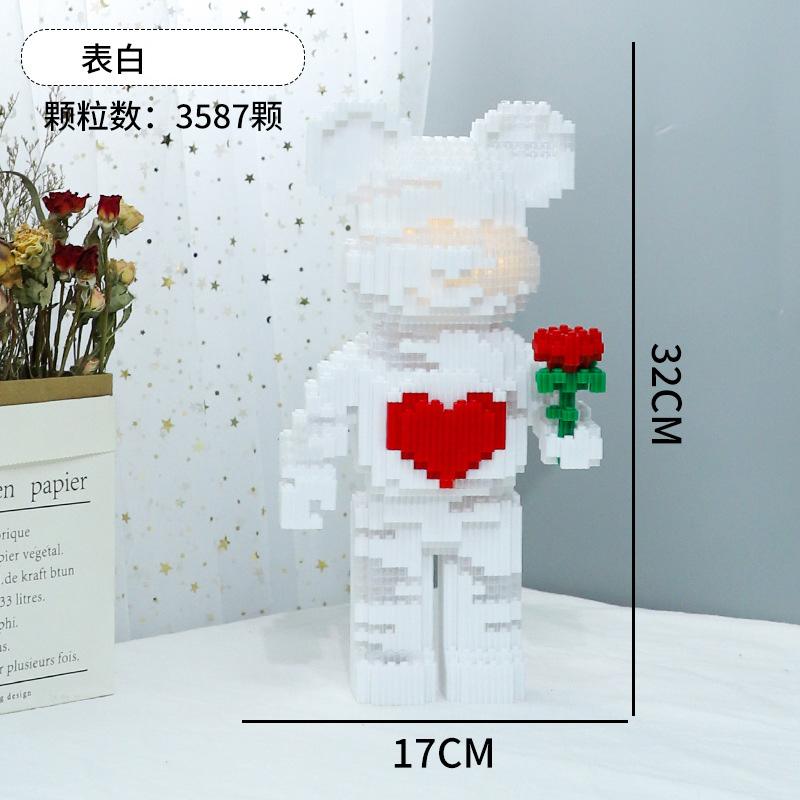 Dunhuang Bear Building Block Machine Love Bear Model Assembled Overalls Flower Bear Magic Bricks Toy For Kids Christmas Gift