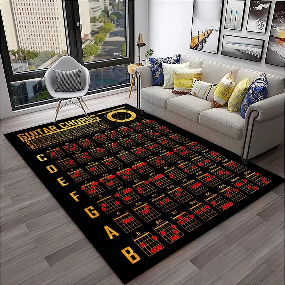Music Guitar Chord Theory Chart Piano Carpet Rug Non-slip Mat for Home Living Room Bedroom Sofa Decor Kids Area Rug