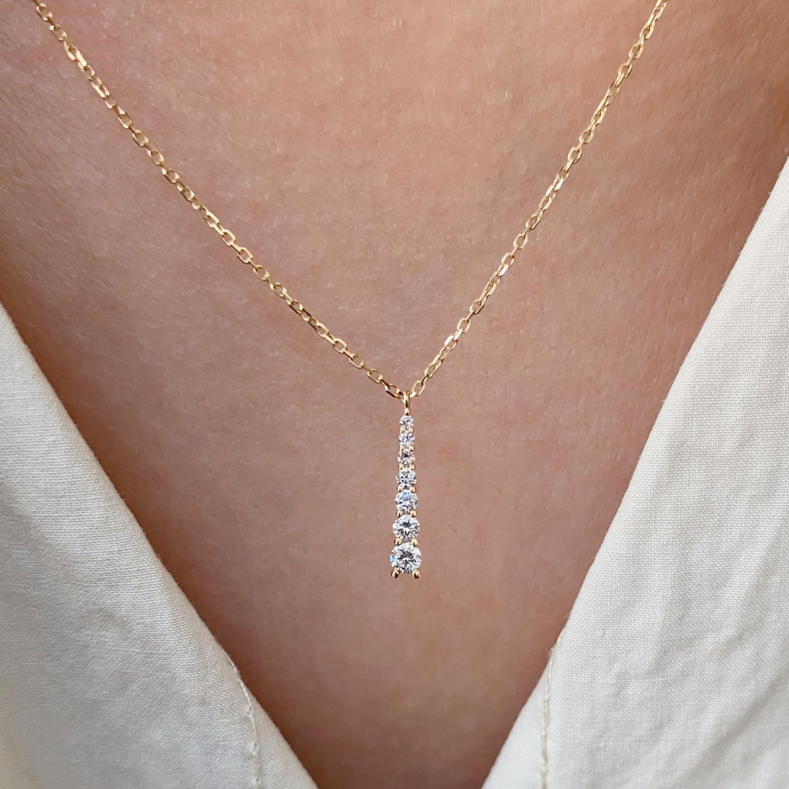 

925 Sterling Silver Zircon Bar Pendant Necklace, Minimalist Vertical Chain Necklace, Elegant Dainty Jewelry for Women золотой