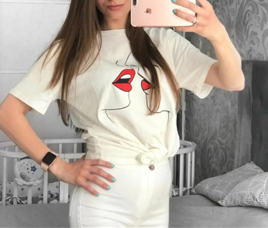 LOVE Red Lips Pink Heart Print T Shirt Women Romantic Slogan Graphic Short Sleeve Valentine Casual Summer Tee