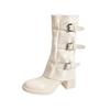 White removable thick-soled trouser boots autumn and winter new retro two-wear long short boots thick heel medium tube western boots