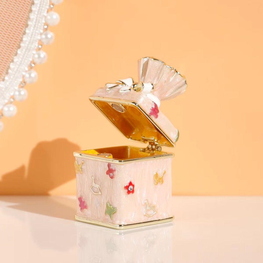 Pink Candy Jewelry Box Enamel Color Trinket Box Storage Container Candy Canister  For Necklaces