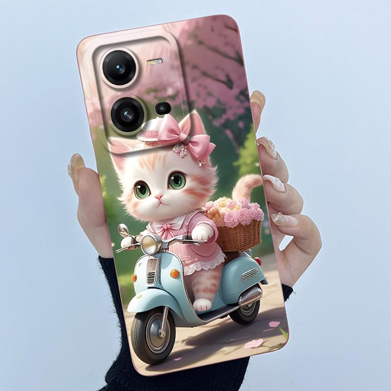 For Vivo V25 Case Vivo V25e V2201 V2202 Lovely Cat Liquid Silicone Soft Phone Case For Vivo V25 V25e VivoV25 e Back Cover Bumper