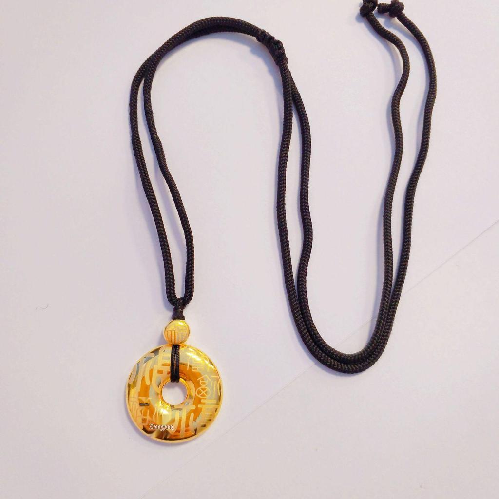 Gold-Plated Hundred Blessings Pendant Necklace - Lucky Bead & Safety Buckle Retro Chinese Style