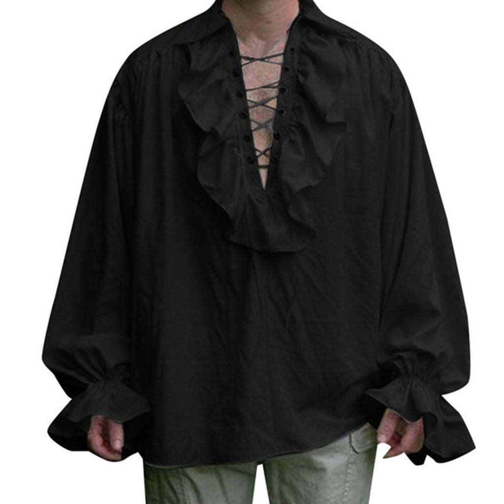 Mens Long Sleeve Lace Up Shirt Cosplay Prince Drama Stage Costume Tops