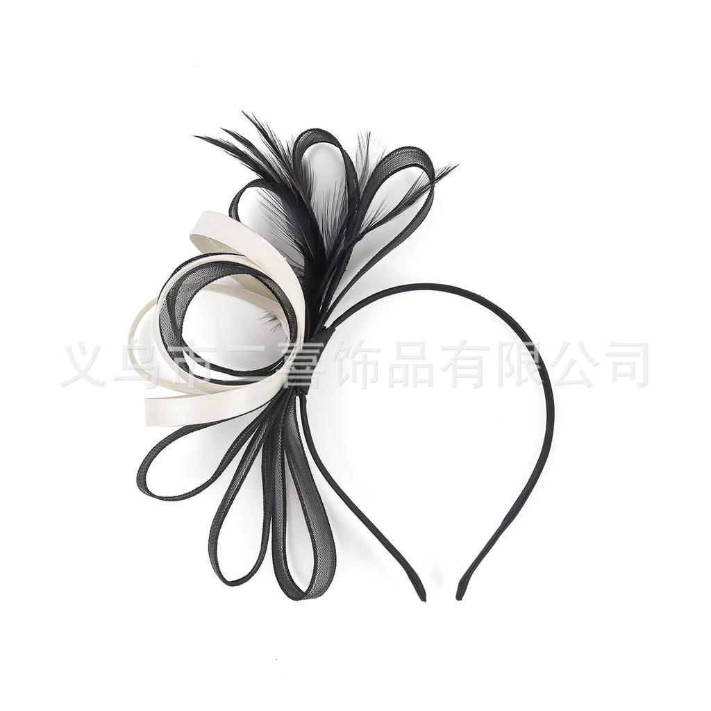 European and American Party Gala Feather Headdress Bridal Mesh Bow Top Hat Racing Festival Party Ball Hair Accessories