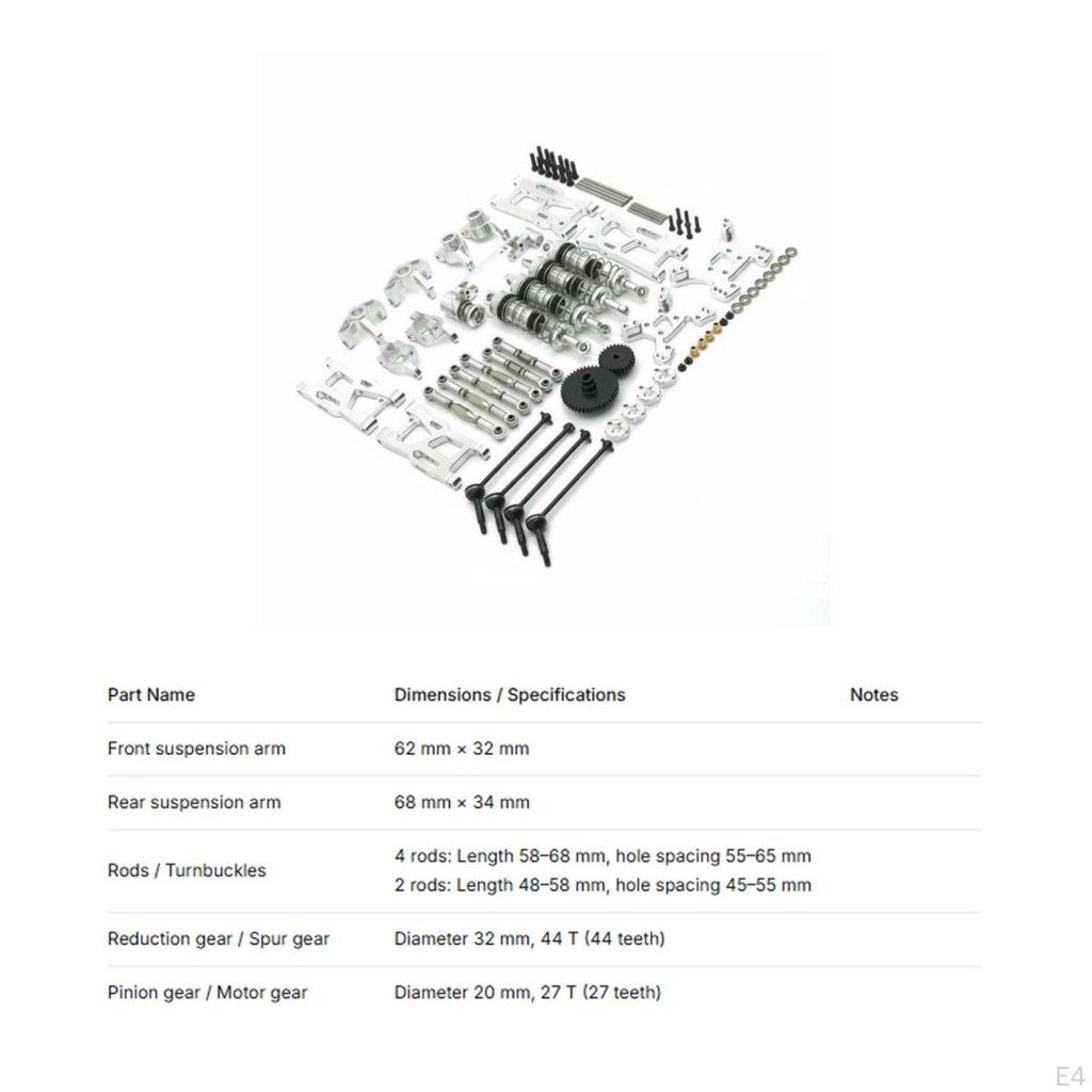 1:12 1:14 RC Car Metal Upgrade Kit Modification Parts Set with Front and Rear Swing Arms Steering