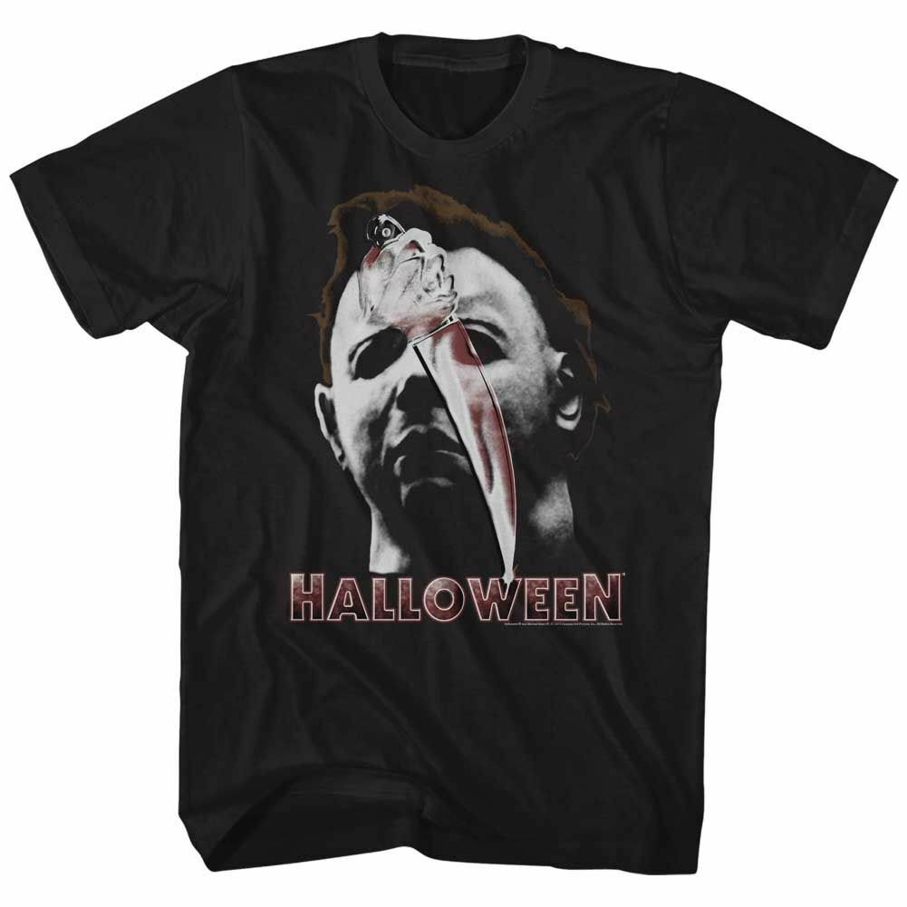 Halloween Mask And Knife Black Adult T-Shirt L
