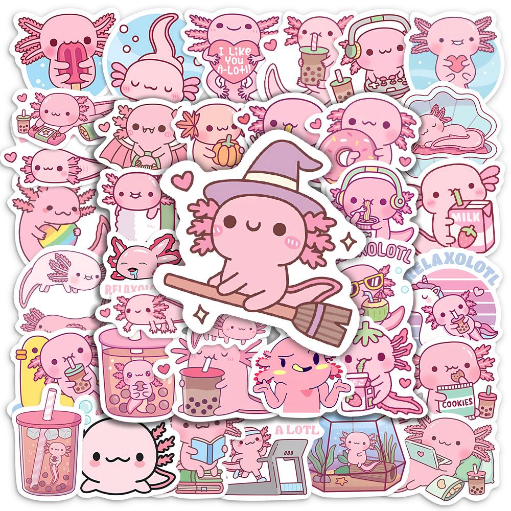 Cartoon Axolotl Stickers Cute Animal DIY Kids Toys Gift Decorative Decal for Laptop Phone Scrapbook Diary Luggage Waterproof