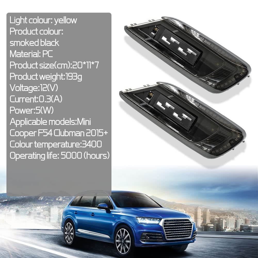 2pcs Car LED Dynamic Turn Signal Light,Smoke Black Lens Yellow LED Dynamic Side Marker
