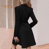 Fall Winter Women Jacket Double-breasted A-line Slim Fit Turn-down Collar Tight Waist Pure Color Formal Business Office Dress Long Sleeve Commuting